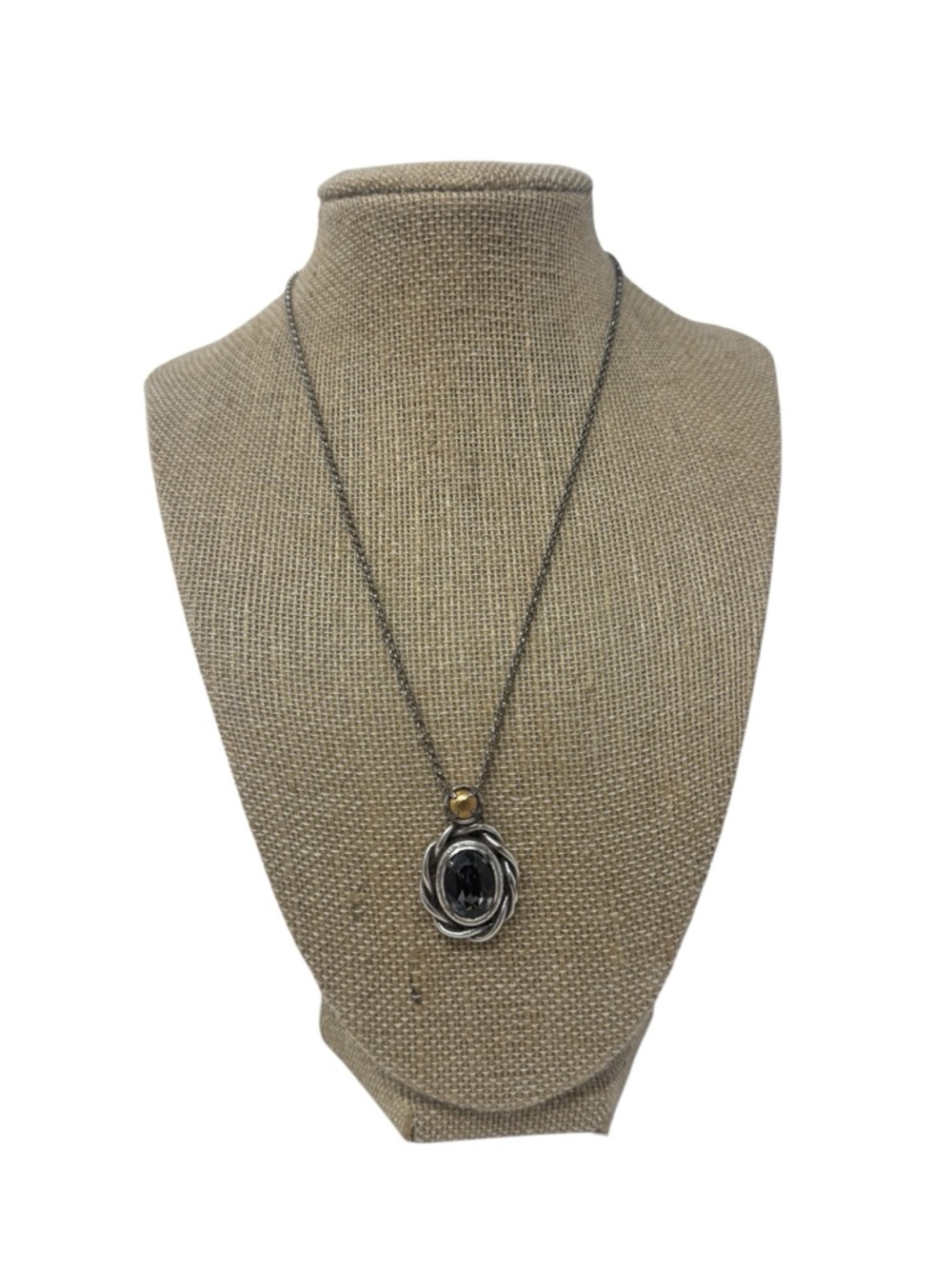 Silver Braided Necklace with Black Diamond Pendant